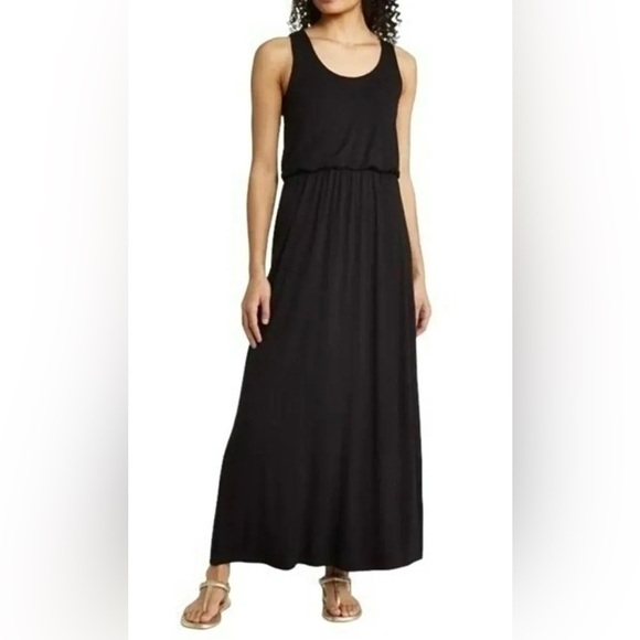 New Caslon Solid Black Sleeveless Maxi Jersey Tank Dress Elastic Waist Sz XS - Picture 1 of 12